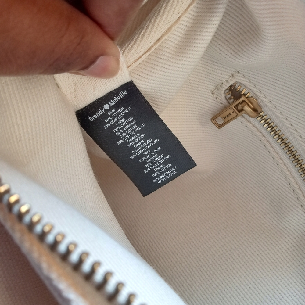 SOLD!Brandy Melville cow leather canvas brown cream shoulder messenger handbag - Picture 7 of 16